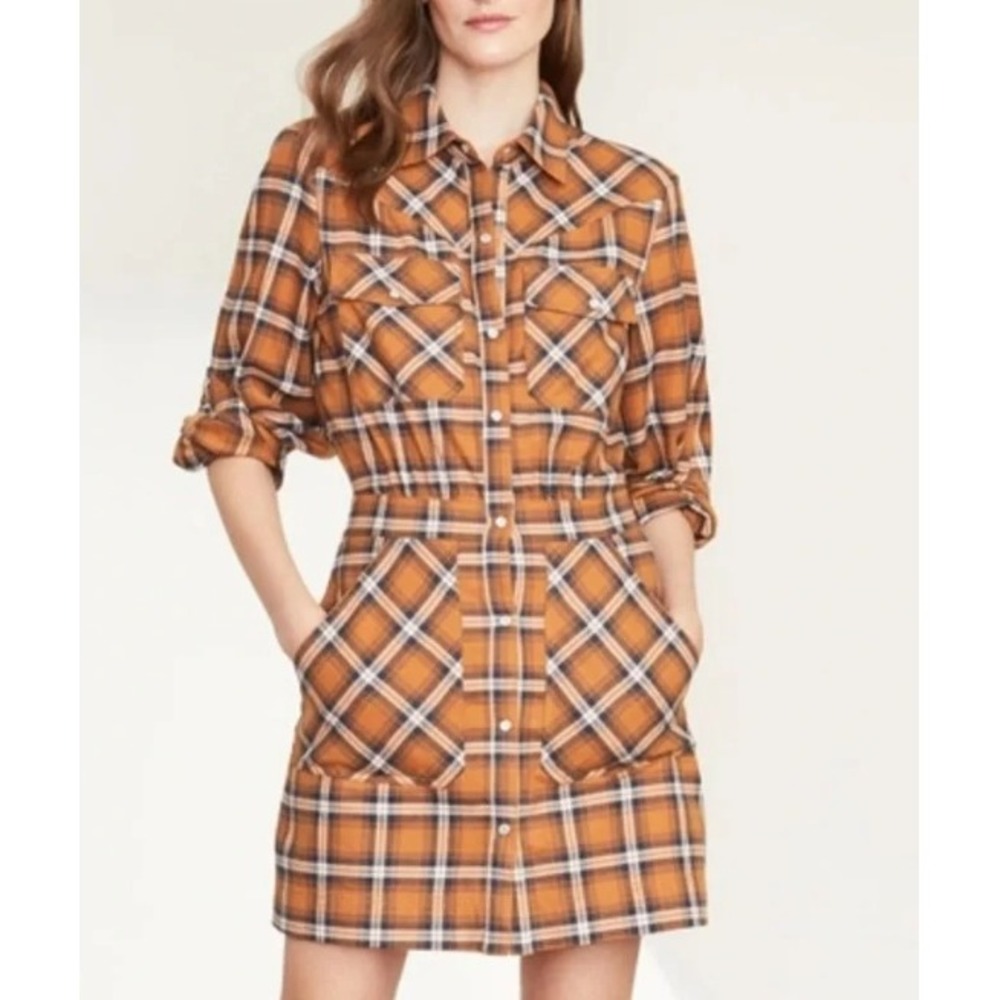 Veronica Beard Peri Flannel Plaid Mini Dress Western Snap Front Cowgirl Size 4